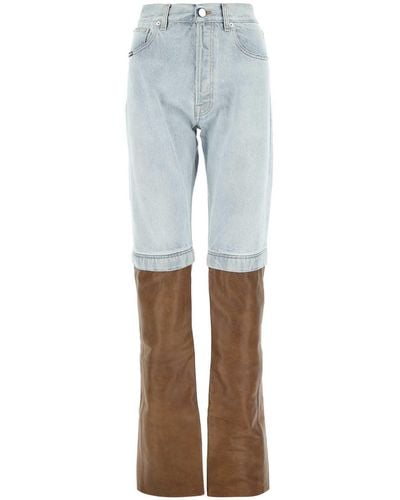 VTMNTS Two-Tone Denim And Leather Jeans - White