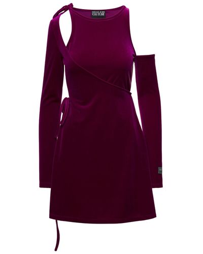 Versace Velvet Long Sleevesmini Dress - Purple