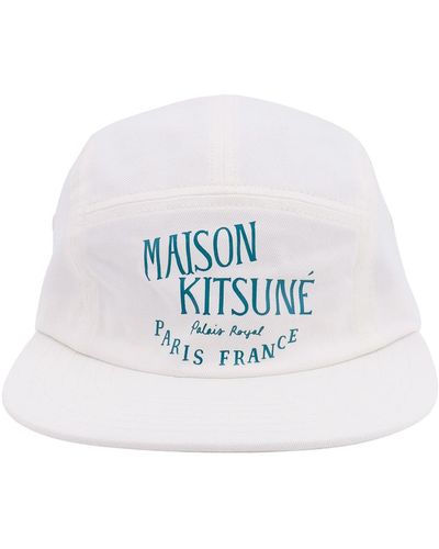 Maison Kitsuné Cotton Stitched Profile Unlined Printed Hats - White