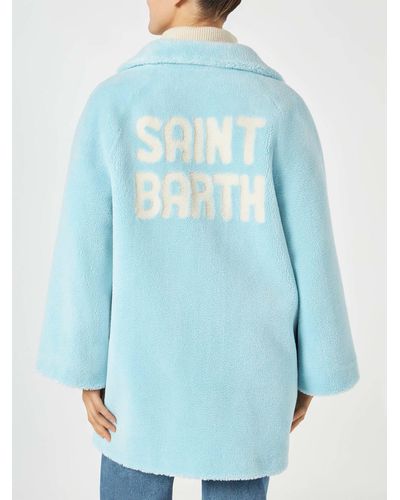 Mc2 Saint Barth Woman Coat Light Teddy Fabric - Blue