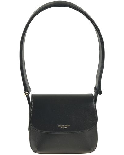 Giorgio Armani Logo Flap Shoulder Bag - Black