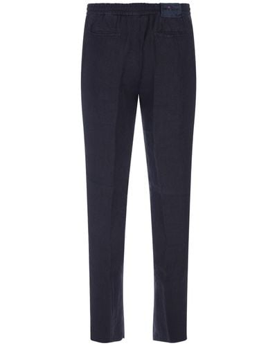 Kiton Night Linen Trousers With Elasticised Waistband - Blue