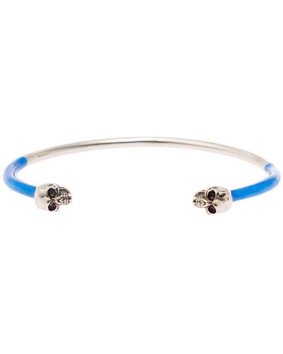 Alexander McQueen Aged Silver And E Bangle Bracelet With Sull Details In Brass - Multicolor