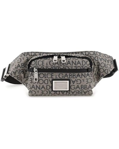 Dolce & Gabbana Logoed Canvas Beltpack With Metal Plaque - Gray
