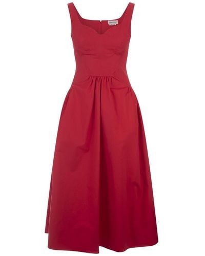 Alexander McQueen Midi Dress With Heart-Shape Neckline - Red