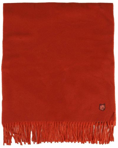 Maison Kitsuné Logo Patch Fringed Knit Scarf - Red