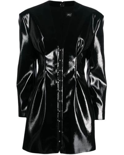 Del Core Draped Shoulder Vneck Minidress - Black