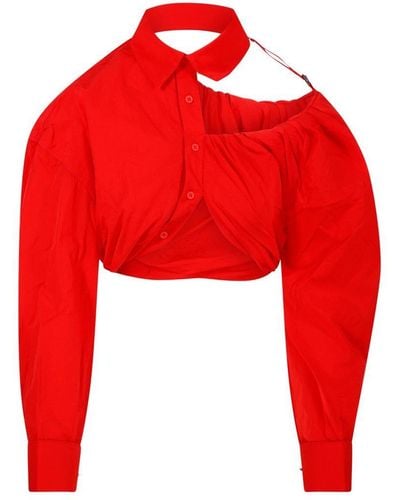 Jacquemus Asymmetric Cropped Shirt - Red