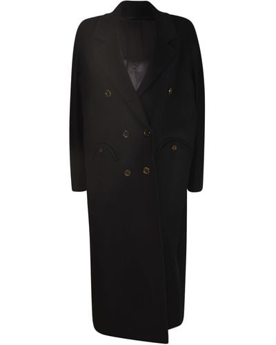 Blazé Milano Double-Breasted Buttoned Long Coat - Black