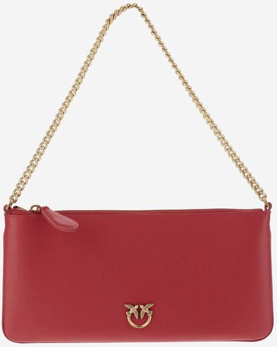 Pinko Leather Clutch Bag With Logo - Red