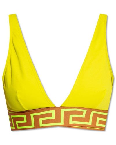 Versace Jacquard-trimmed V-neck Bikini Top - Yellow