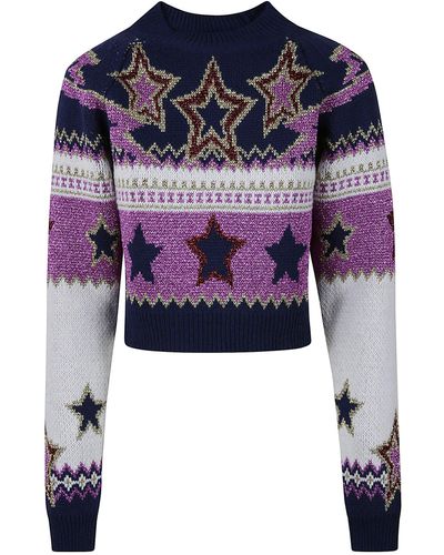 Rabanne Cropped Star Sweater - Blue