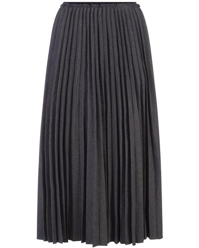 RED Valentino Gray Pleated Flannel Midi Skirt