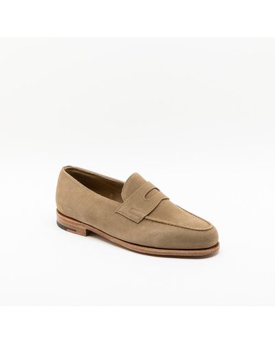 John Lobb Lopez Sand Suede Unlined Penny Loafer - Natural