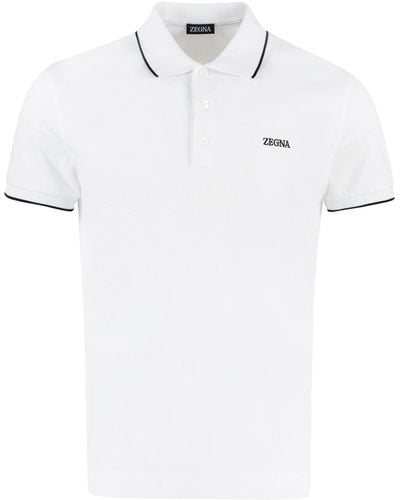 Zegna Logo Print Cotton Polo Shirt - White