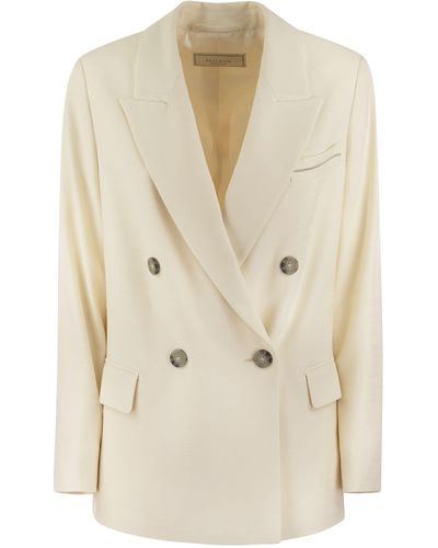 Peserico Viscose Blend Double-Breasted Blazer - Natural