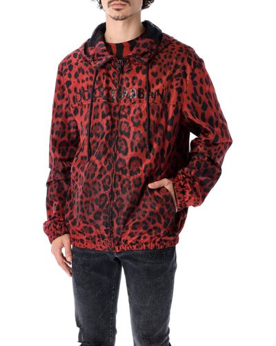 Dolce & Gabbana Dolce Gabbana Leopard Print Windbreaker Jacket - Red
