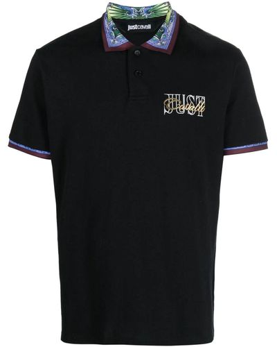Just Cavalli Contrasting-border Cotton Polo Shirt - Black