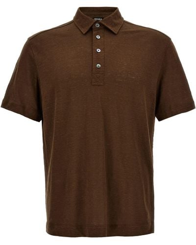 Zegna Linen Polo Shirt - Brown