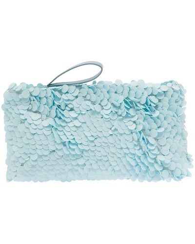 Dries Van Noten Light Blue Clutch Bag With All-over Paillettes Embellishment And Leather Details In Leather