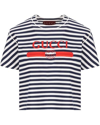 Gucci Logo Printed Striped T-Shirt - Multicolour