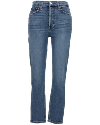 RE/DONE Jeans '90S High Rise Ankle Crop' - Blue