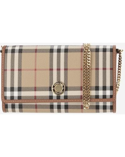 Burberry Check Wallet With Chain Strap - Brown