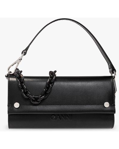 Ganni Leather Wallet On Chain - Black