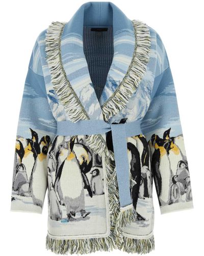 Alanui Embroidered Wool Blend Postcard From Antarctic Cardigan - Blue