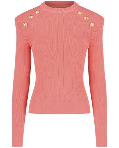 Balmain Gold Button Sweater - Pink