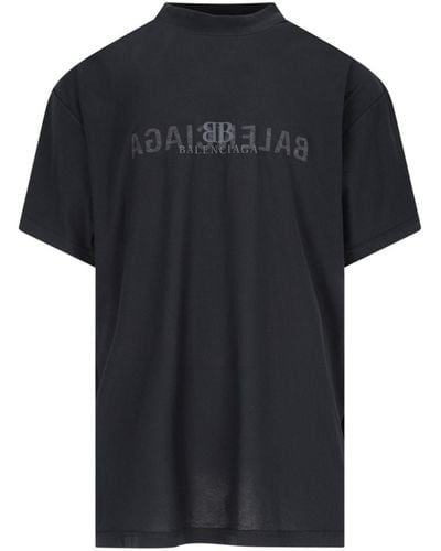 Balenciaga Oversized Mirror Logo T-Shirt - Black