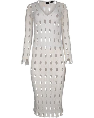 Pinko V-Neck Striped Maxi Dress - White