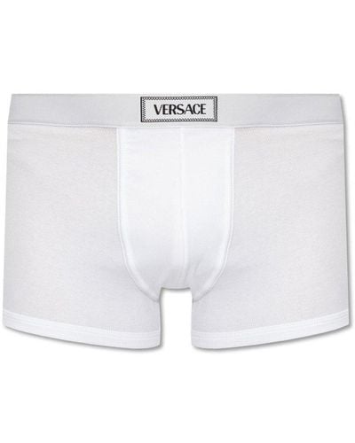 Versace Ribbed Boxers With Logo, - Blue