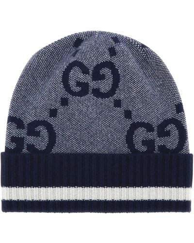 Gucci Embroidered Cashmere Beanie Hat - Blue