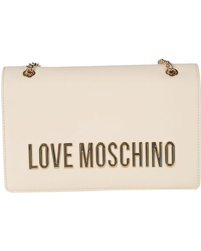 Moschino Logo Plaque Applique Shoulder Bag - Natural