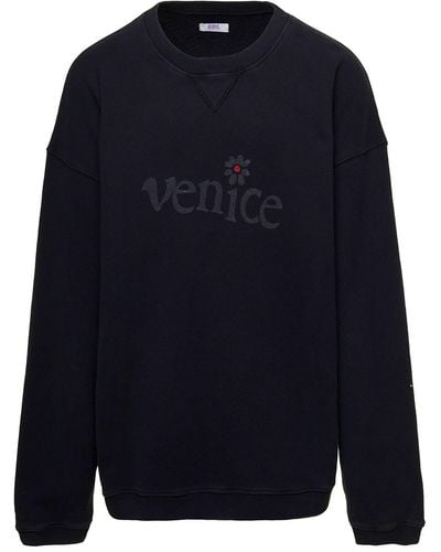 ERL Blsck Crewneck Sweatshirt With Venice Print - Blue