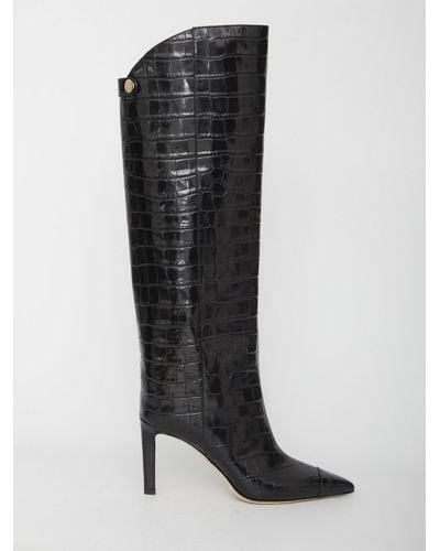 Jimmy Choo Boot In Crocodile Print Leather - Black
