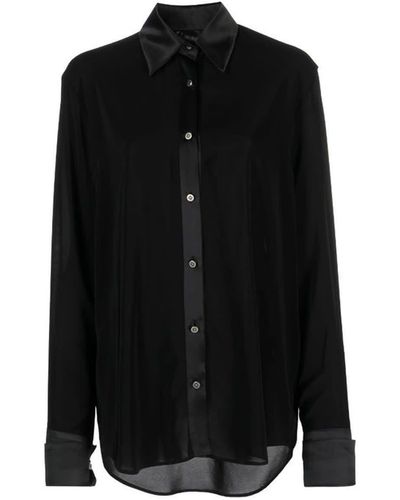 John Richmond Shirt With Contrasting Fabrics And Wide Long Sleeves. Frontalt Fastener By Buttons - Black