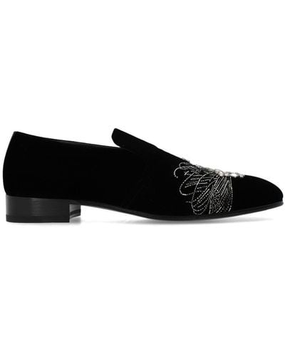 Alexander McQueen Dragonfly Embroidered Velvet Loafers - Black