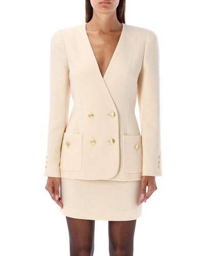 Alessandra Rich Collarless Double-Breasted Blazer - Natural
