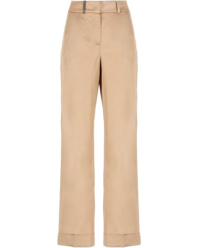 Peserico Linen And Cotton Blend Trousers - Natural