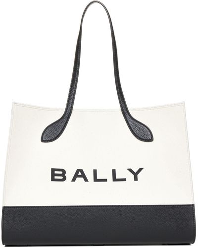 Bally Logo Canvas And Leather Tote Bag - White