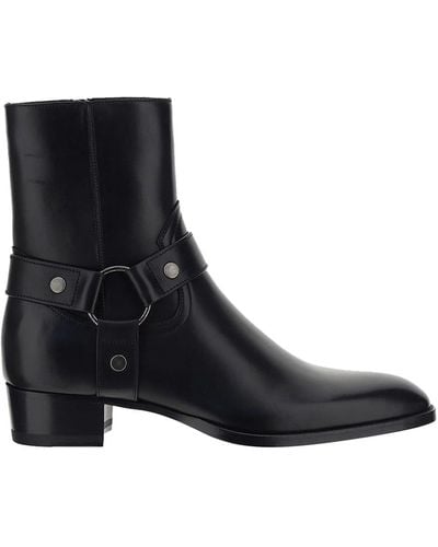 Saint Laurent Smooth Leather Wyatt Harness Boots. - Black
