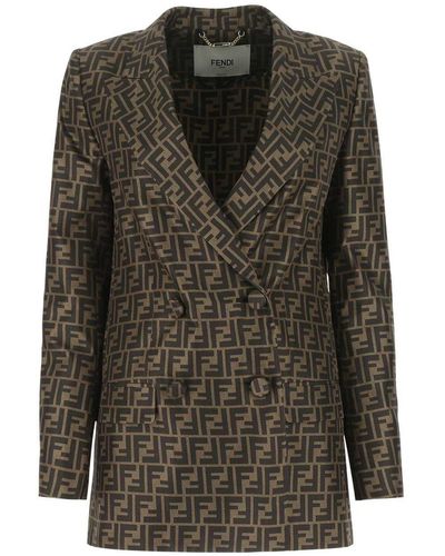 Fendi All-over Ff Print Double-breasted Jacket - Green