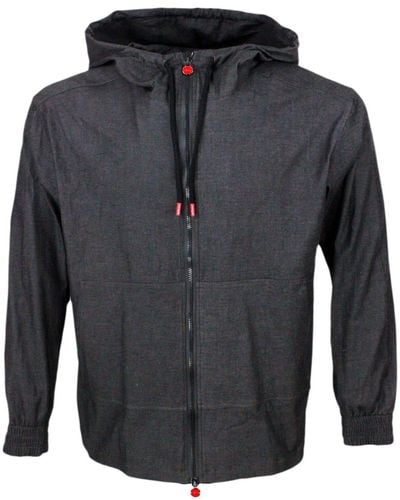 Kiton Super Light Sweatshirt Jacket With Hood - Grey