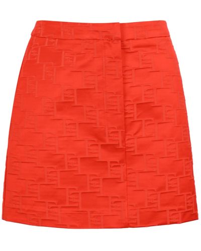 Elisabetta Franchi Satin Skirt With Logo - Red