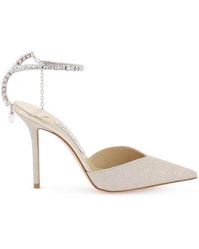 Jimmy Choo Saeda 100 Embellished Glitter Court Shoes - White