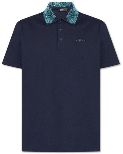 Versace Cotton Polo Shirt, - Blue