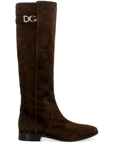 Dolce & Gabbana Logo Plaque Knee-high Boots - Brown