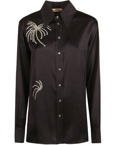 N°21 Embellished Long-sleeved Shirt - Black